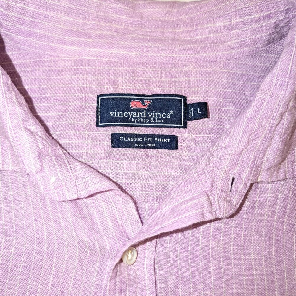 Vineyard Vines Men's | 100% Linen Purple Stripe Button Down Shirt | Size Large - Picture 4 of 8